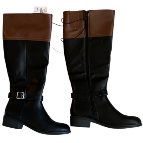 St. John's Bay Shoes - St. John’s Bay Danwood Riding Black & Brown Knee-High Boots Size 7M Memory-foam
